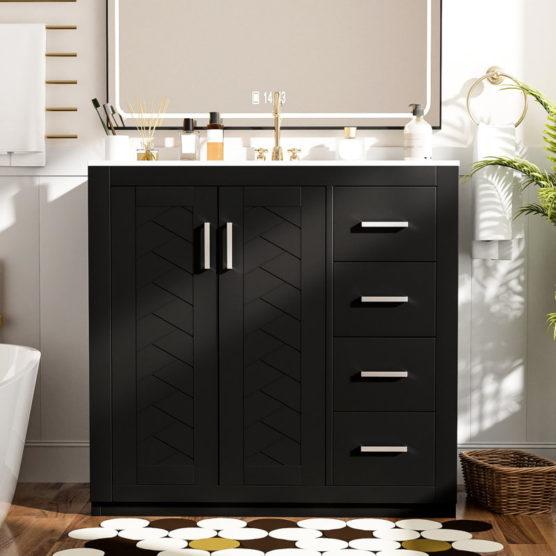 Meuble-lavabo noir 36 po avec lavabo en céramique