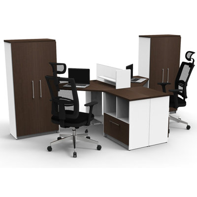 Kuziva 2 Person Corner Synthetic Laminate Reception Desk with Filing Cabinet and Chair Set