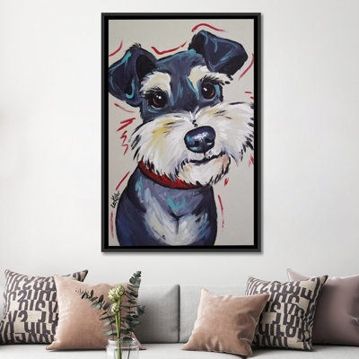 «Schnauzer Whimsical Mr Foozootie» par Hippie Hound Studios, reproduction d'art sur toile tendue