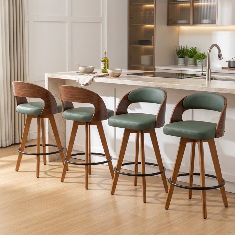 Ensemble de 4 tabourets de comptoir pivotants Deherrera, Similicuir vert, Tabouret de comptoir (siège d'une hauteur de 26 p
