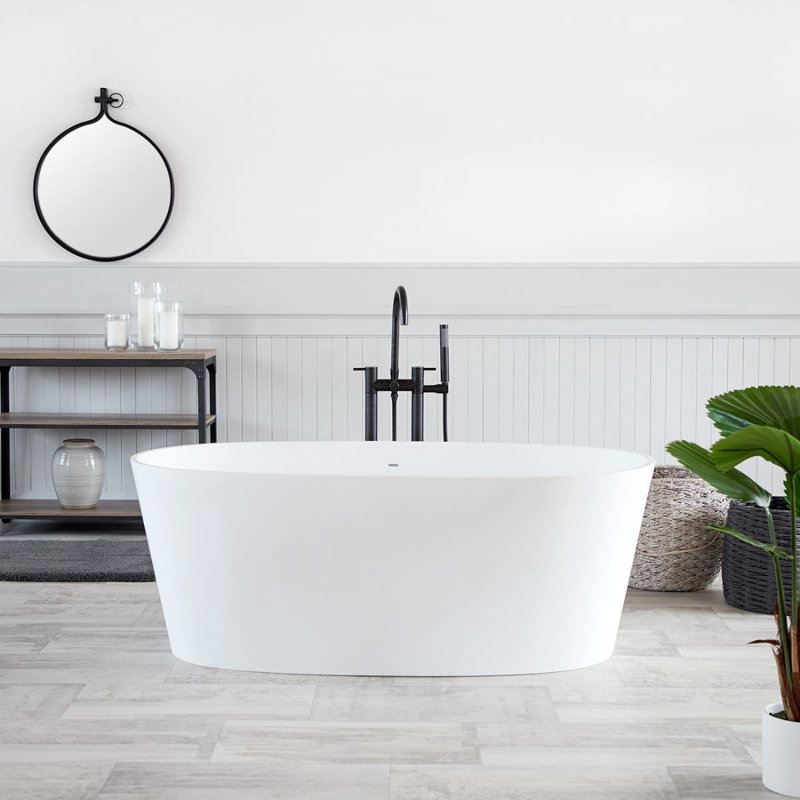 59.38'' x 30'' Freestanding Soaking Resin Bathtub, Matte White