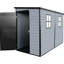 Remise extérieure en plastique de 4 pi x 8 pi avec structure en acier, porte verrouillable et deux fenêtres, pour ranger les vélos, les poubelles, le rangement du patio, facile à assembler dans la cour.
