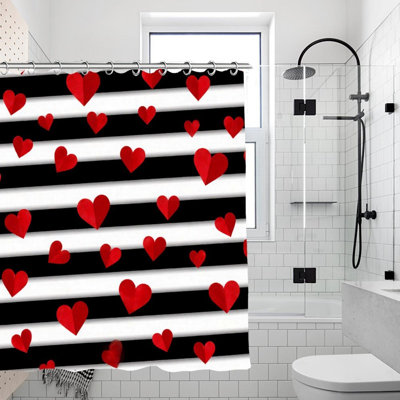 Cœurs rouges sur rideaux de douche rayés, 71 × 71
