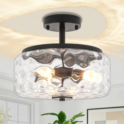 Plafonnier semi-encastré noir à 3 lumières, luminaire moderne pour couloir avec verre martelé, intensité variable, idéal pour la cuisine, la salle à manger, l'entrée, la chambre, la salle de bain ou la buanderie.