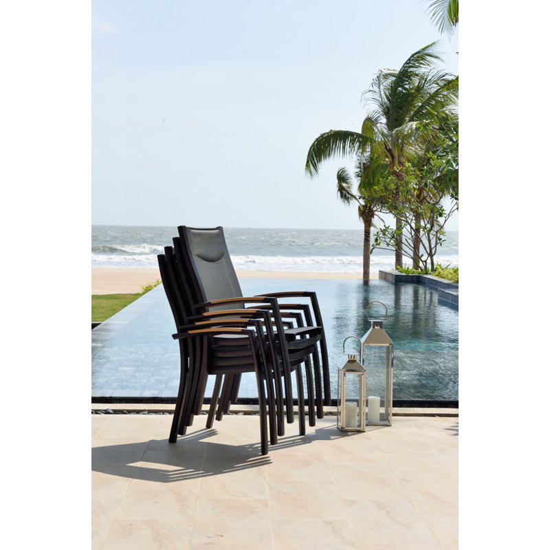 LifestyleGarden Bora 100% Maintenance Free Aluminum Outdoor Patio Black Stackable Dining Chairs