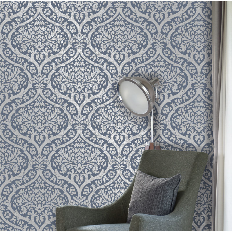 Rouleau de papier peint L 33 pi x l 20,5 po Touchet Damask, Bleu