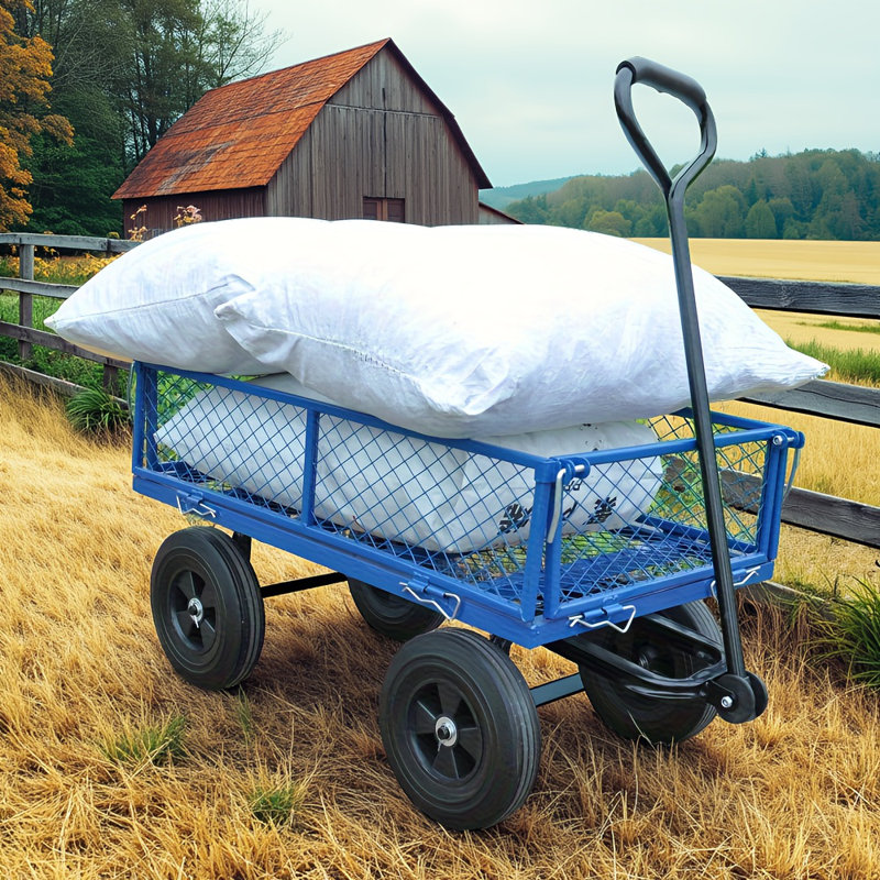 Chariot de jardin multifonctionnel pour outils - Camion de jardin à pneus solides pour le bois de chauffage, l'engrais, les débris et les outils, lit spacieux, transport facile pour le jardinage / l'agriculture / la cour / à la maison