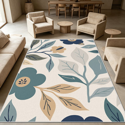 Tapis floral beige sarcelle de 1 pièce, élégant tapis décoratif polyvalent, facile à nettoyer et à entretenir, meuble idéal pour la chambre à coucher, le salon, le couloir, le vestibule, le dortoir et le bureau afin de rafraîchir l'ambiance intérieure de votre maison