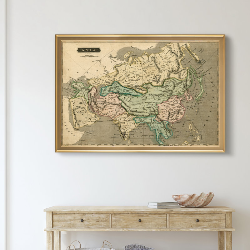 Carte de l’Asie de Thomson-impression d’art graphique sur toile encadrée, H 26,5 po x l 36,5 po x P 1,5 po, Encadrement doré