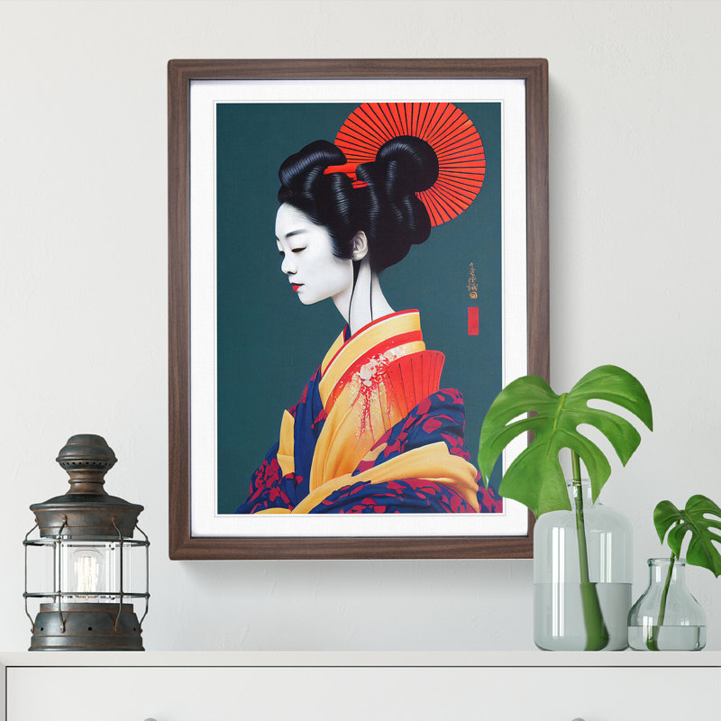 An Amazing Geisha - Single Picture Frame Painting, 34cm H x 25cm W x 2cm D, Walnut