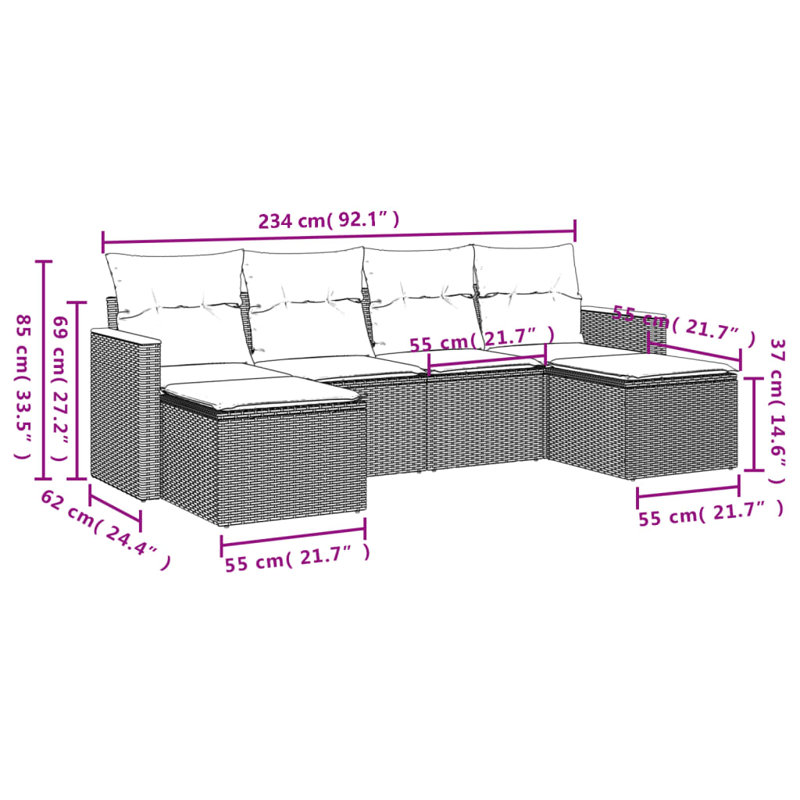 Ensemble de canapé de jardin modulaire en rotin PE 6 pièces Vidaxl