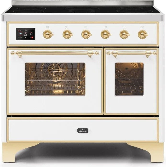 Majestic II 40" Freestanding Induction Range, White/Brass