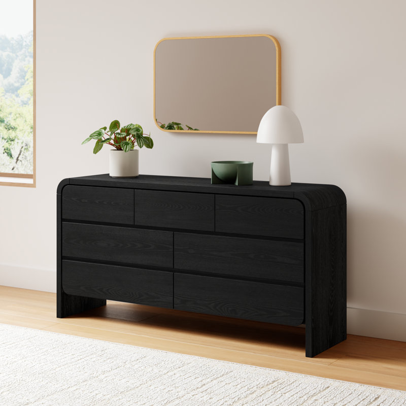 Nori 68" W 7-Drawer Horizontal Solid Wood Dresser , Black