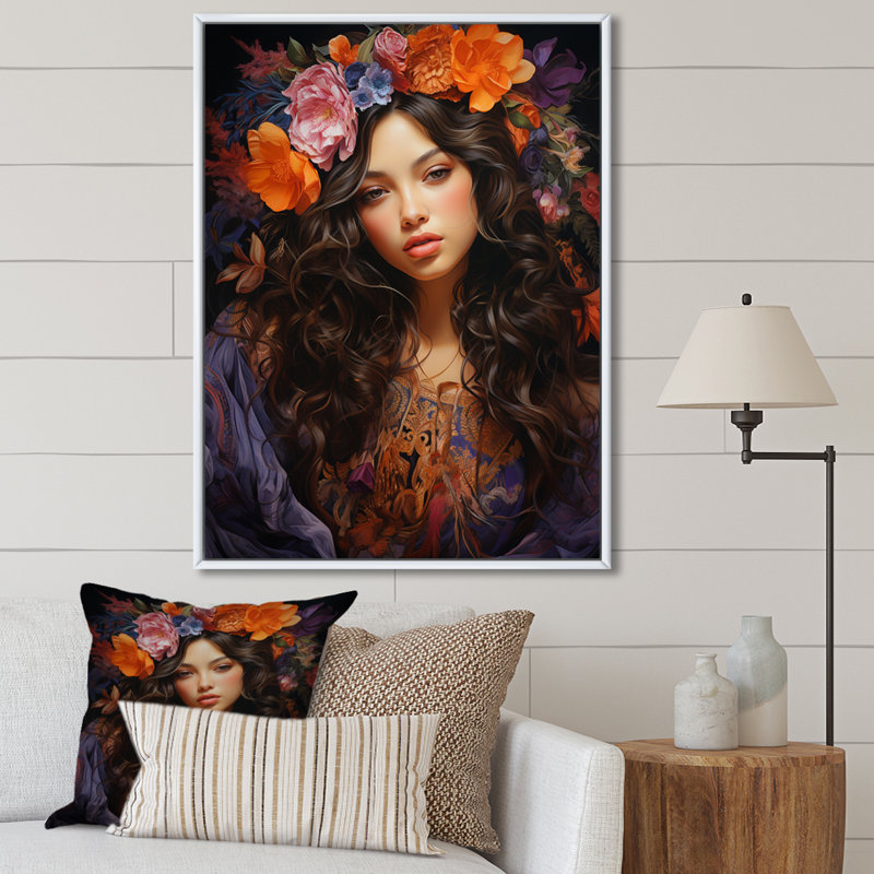 Boho Latina, enchantement floral sur toile, H 20 po x l 12 po x P 1 po, Cadre flottant blanc