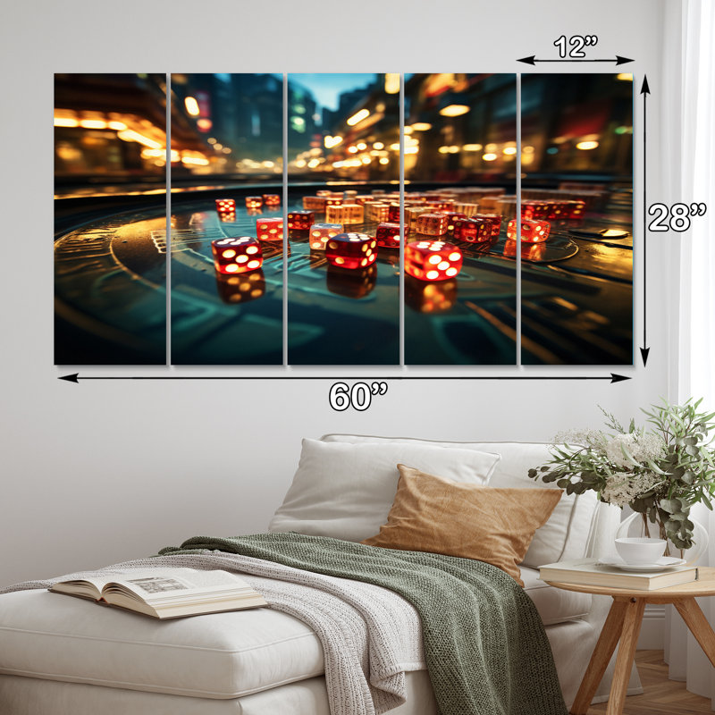 Casino Royale Dice II - Casino & Games Wall Decor - 5 Equal Panels