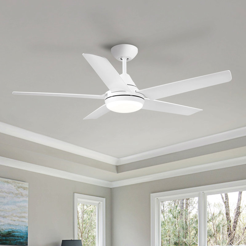 Ventilateur de plafond à DEL intégré 48 po avec pales en ABS blanc, Blanc, Blanc