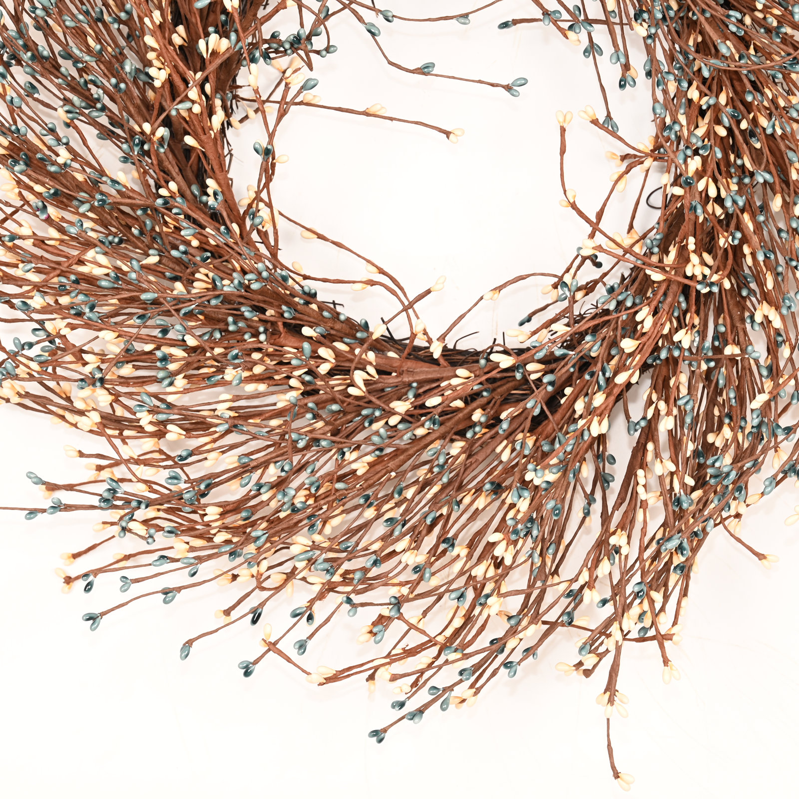 24" Handcrafted Twig, Berry Thanksgiving Wreath, Gray