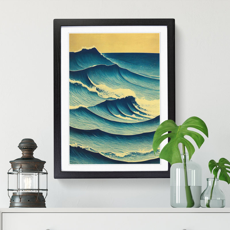 Seascape Sgraffito Vol.2 - Single Picture Frame Painting, Black, 64cm H x 46cm W x 2cm D
