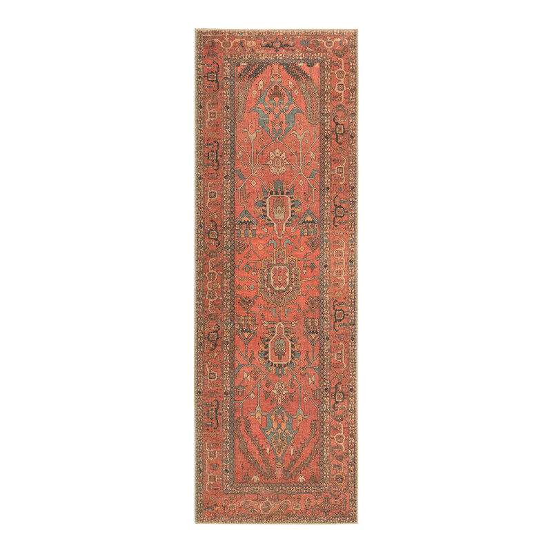 Machine Washable Brixey Oriental Red Area Rug, Rectangle 7'6" x 9'6"