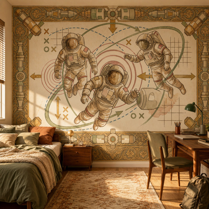 Papier peint astronomique astronautes, Non-Woven Nonpasted, 200"x120"