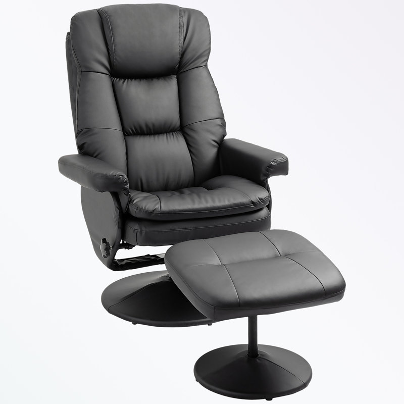 Nelsa Faux Leather Swivel Recliner, Black