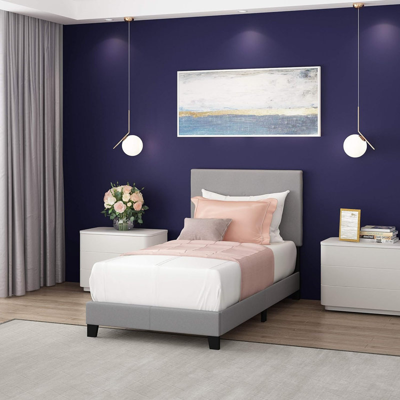 Carlester Upholstered Platform Bed, Twin, Glacier