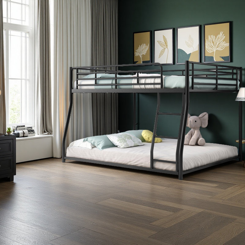 Metal Floor Bunk Bed, Full XL Over Queen