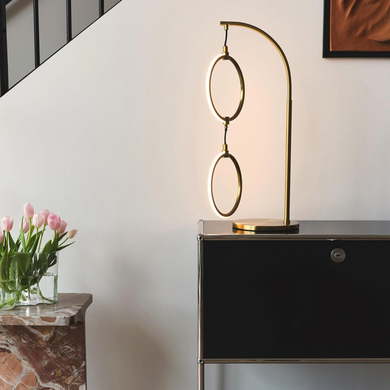 Lampe de table Modern Modern - Lampe de bureau contemporaine à 2 anneaux avec lumière blanche chaude à intensité variable, compatible avec Alexa et Google Home, base robuste pour le salon, la chambre à coucher et le bureau