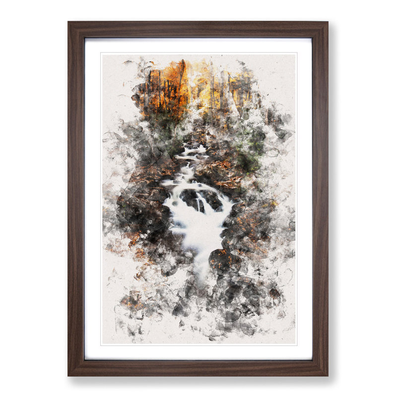 Woodland Stream - Single Picture Frame Print on MDF, 63cm H x 45cm W x 2cm D, Walnut Framed