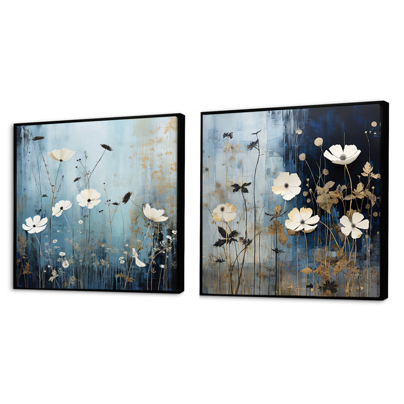 Wildflowers Wander Meadows V - ensemble de 2 fleurs sauvages carrées, Cadre flottant noir, H 16 po x l 33 po