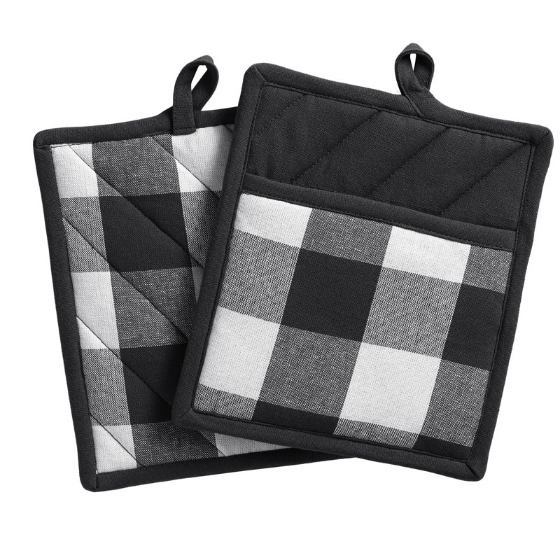 Gracie Oaks Skookum Plaid Potholder Set, Black