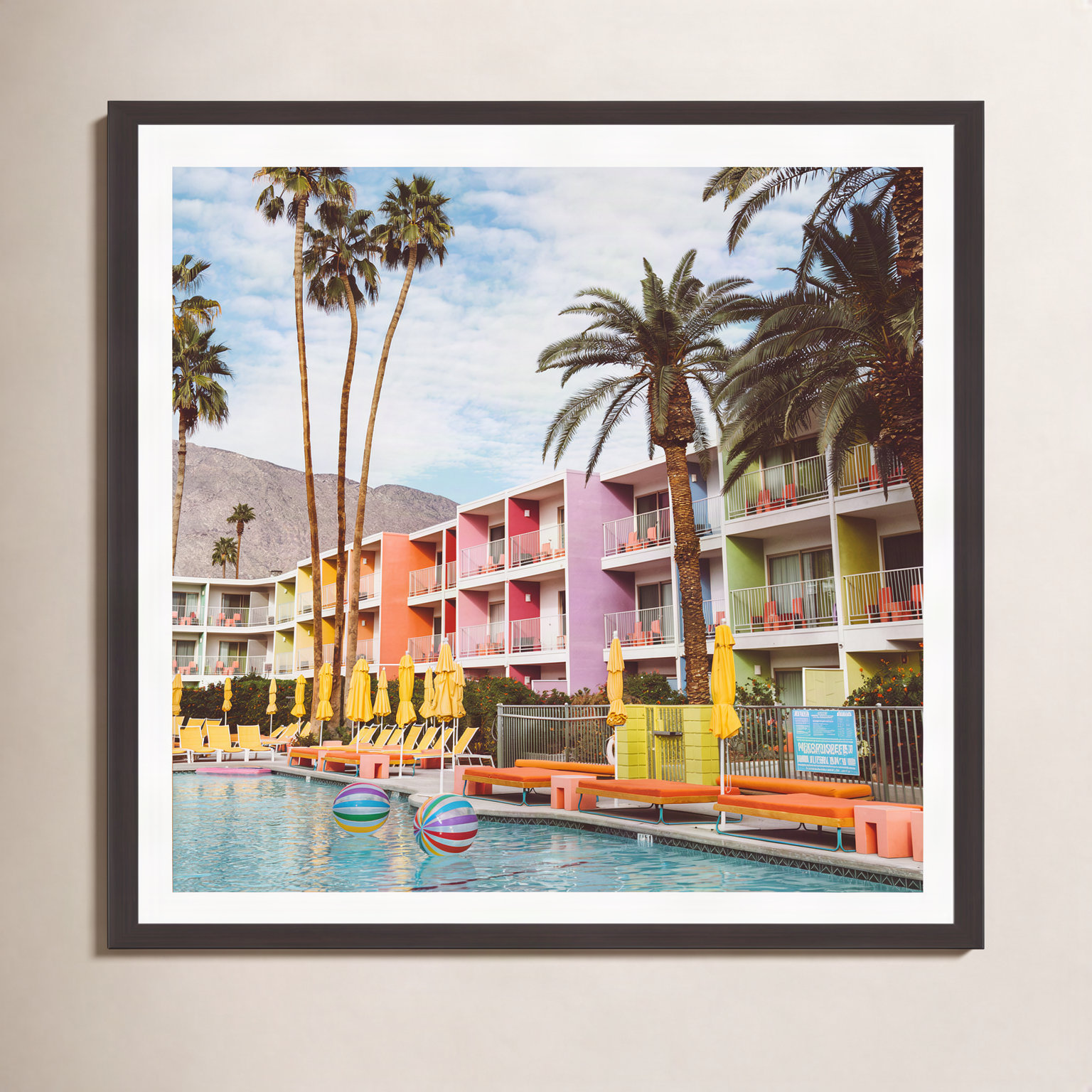 Tulle "Palm Springs Pool Day VII" Print, 20" H x 20" W x 0.75" D, Espresso Single Picture Framed, Yes