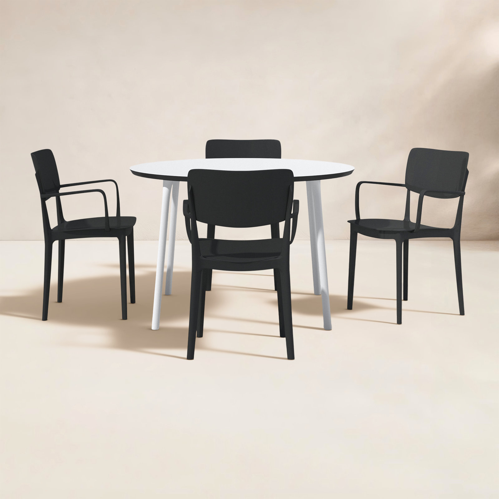 Farrah 47" Patio Dining Set, White/Black