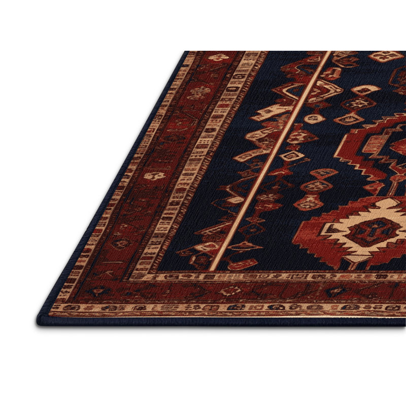 Tapis persan noir lavable à la machine, Rond 3 pi