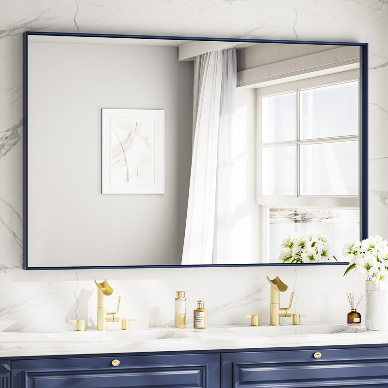 Miroir de vanité encadré / Miroir d'appoint, 60 po x 36 po, Bleu