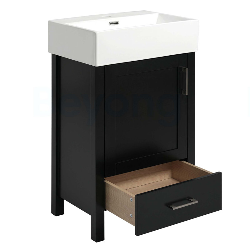 Meuble-lavabo moderne de 20,28 po avec lavabo en céramique, structure en bois massif et tiroir - idéal pour les petites salles de bain.