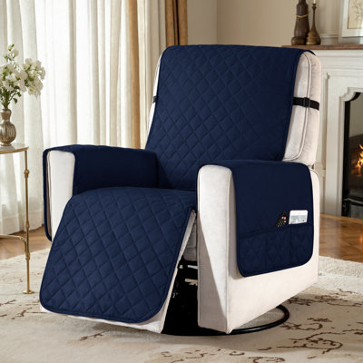 Water Resistant Recliner Chair Slipcover, Non Slip Covers for Recliner Chair with Pocket, Washable Reclining Couch Cover, Furniture Protector for Kids, Pets(Large, Navy)