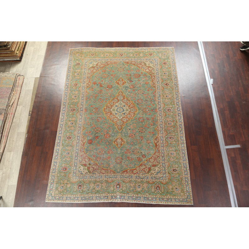 Tapis persan Kashan délavé surteint teint à la main 8 x 12