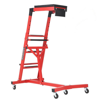 Moteur robuste avec hauteur réglable, capacité de 400 lb et coussin rembourré, tabouret mécanique mobile pour camions et voitures, rouge