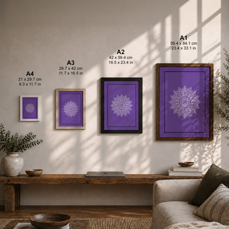 Mandala In Purple Geometric - Print, Unframed, A1 - 84.1 x 59.4 cm