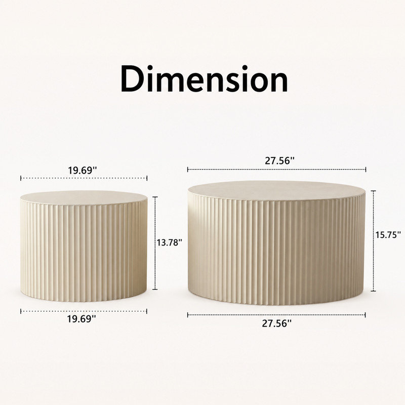 Table basse ronde en bois pour le salon pour petit appartement et sans assemblage, beige et crème
