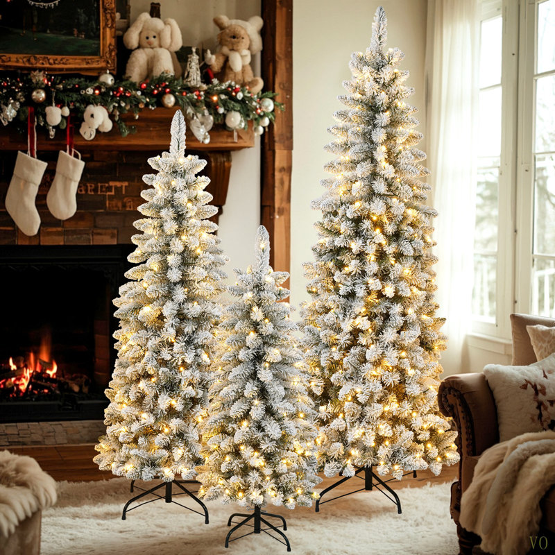 Ensemble d'arbre de Noël artificiel enneigé 3 lumières avec 3 lumières, 4 pi 5 pi 6 pi, décoration de Noël
