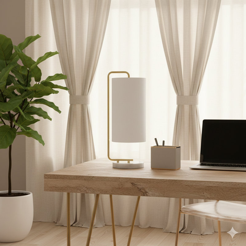 Lighting, H 20 po, lampe de table, marbre blanc, abat-jour ivoire / crème, contemporain