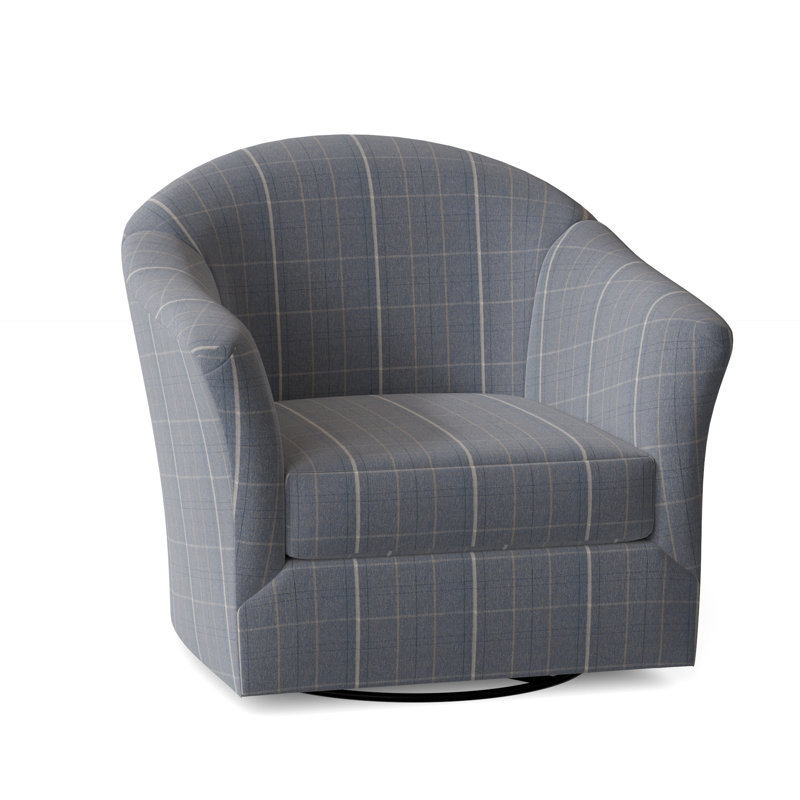 Weston Upholstered Swivel Barrel Chair, Lapis Plaid; 0126-63
