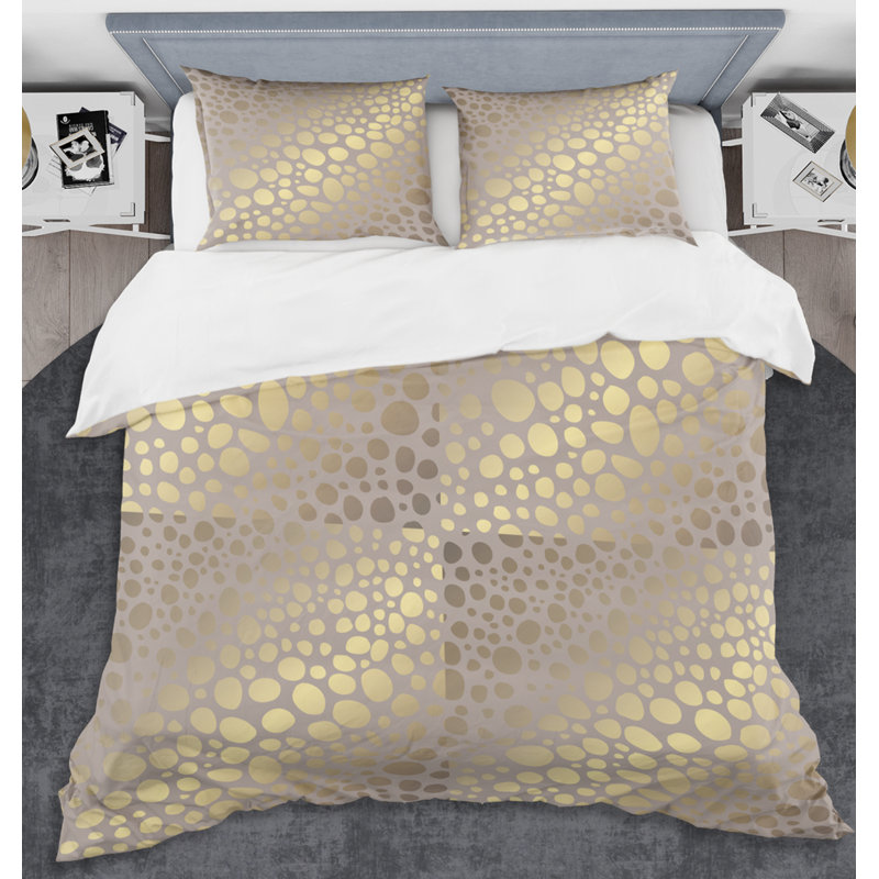 Golden Marble Design III - Ensemble de housse de couette abstrait Glam - Microfibre de polyester