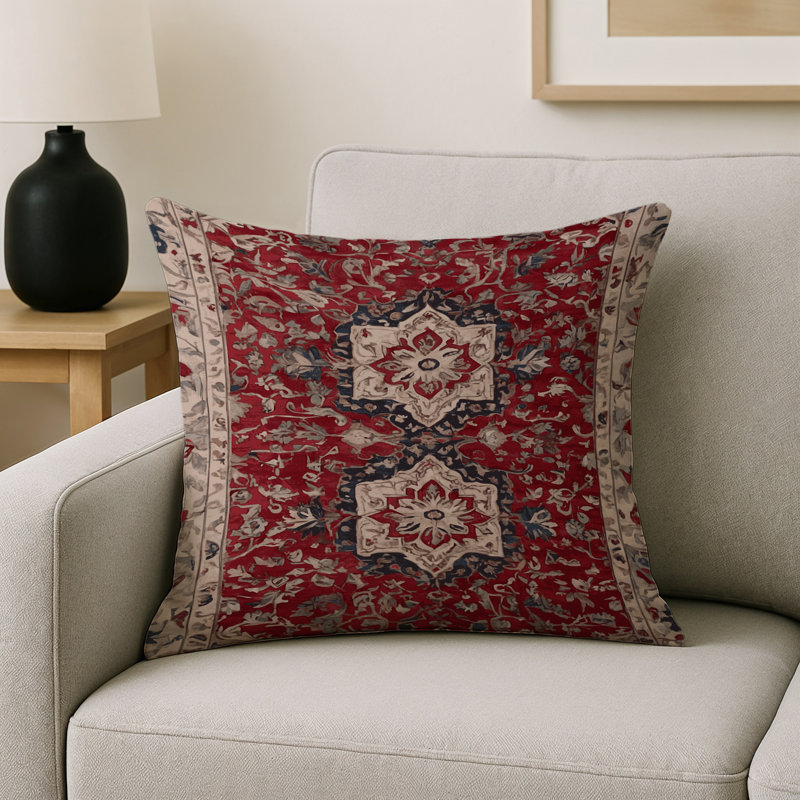 Coussin décoratif intérieur et extérieur Modern, Rouge / crème oriental, Carré 20 po