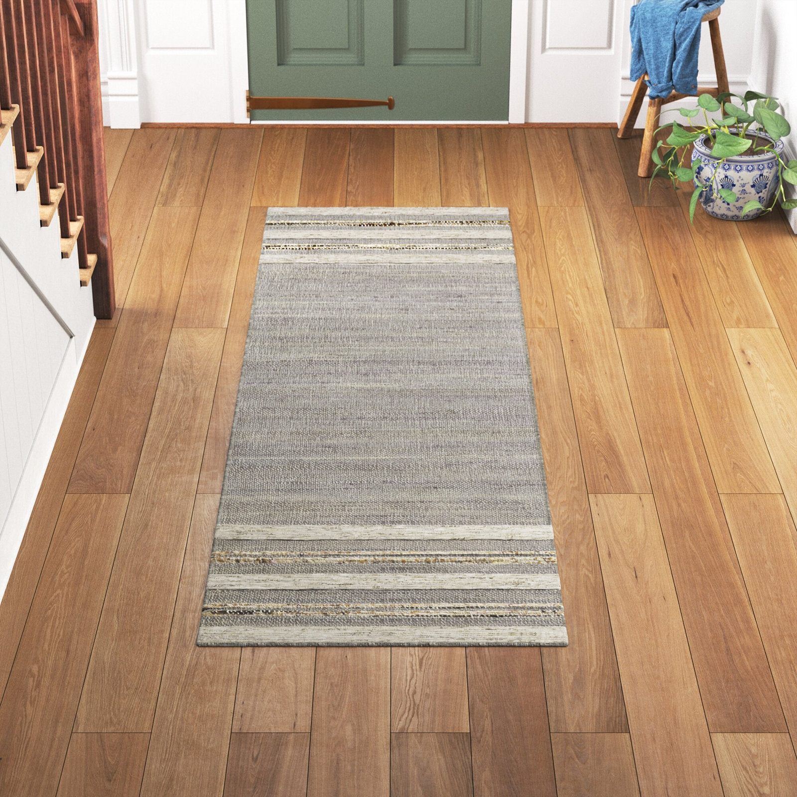 Bowry Handmade Gray Rug, Runner 2'6" x 8'