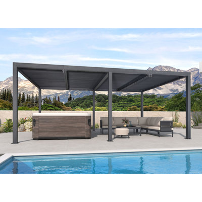 Pergola mauve 12 'x 20' mauve à cadre mauve en aluminium à persiennes et bandes réglables intégrées au toit pour abri de jardin 