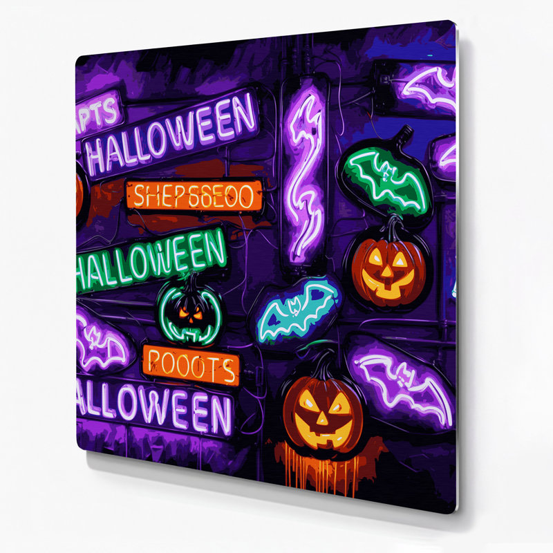 Halloween, enseignes d'Halloween néon, art mural en métal mauve, H 32 po x l 32 po