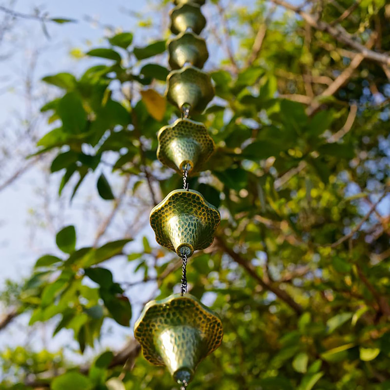 Chaîne de pluie verte 9,7 pi avec 10 tasses à entonnoir, remplacement de gouttière en métal réglable